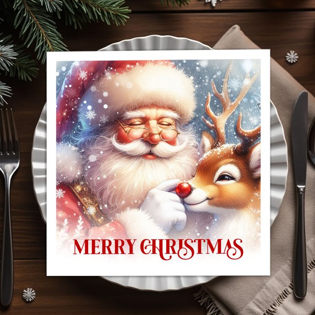 Servilleta De Papel Charming Santa and Rudolph Christmas Party Dinner  (Charming Santa and Rudolph Christmas Party Dinner Napkins

)
