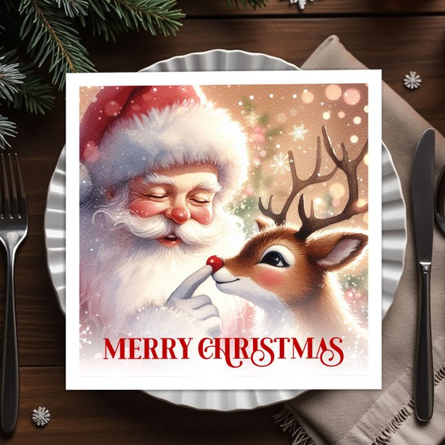 Servilleta De Papel Charming Santa Rudolph Holiday Napkins Christmas (Charming Santa Rudolph Holiday Napkins for Christmas Dinner)