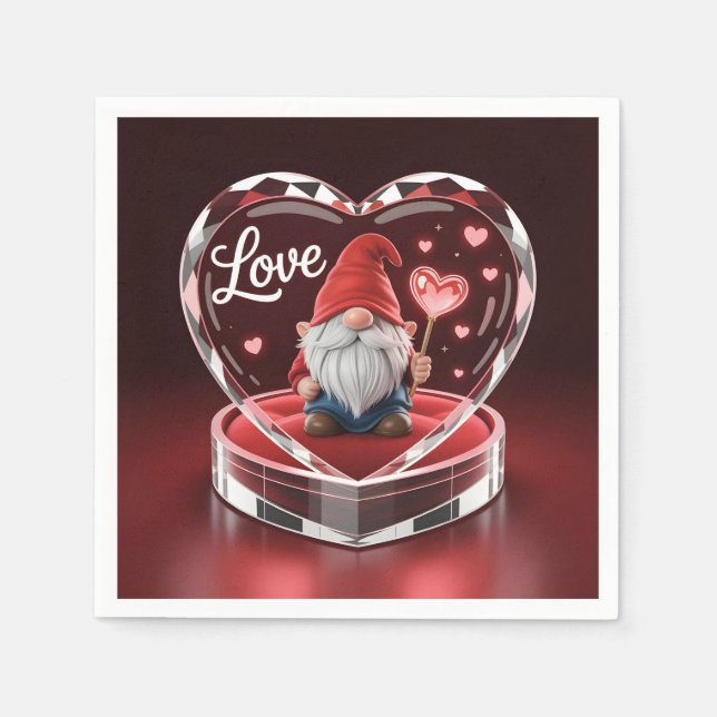 Servilleta De Papel Charming Valentine Gnome in Crystal Heart Display  (Anverso)