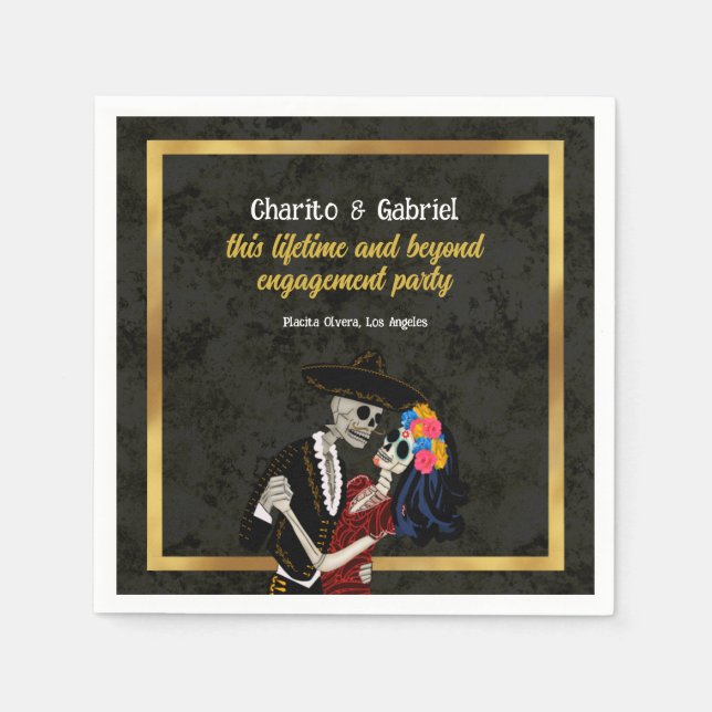 Servilleta De Papel Charro y Catrina Sugar Skulls Black (Anverso)