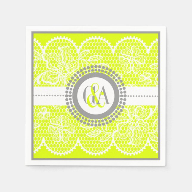 Servilleta De Papel Chartreuse, boda de patrón de encaje blanco (Anverso)