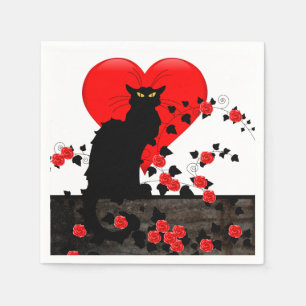 Servilleta De Papel Chat Noir con rosas rojas