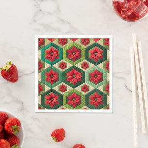 Servilleta De Papel Chater Quilt Hexagons Poinsettia Découpage Napkin
