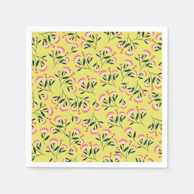 Servilleta De Papel  Cheerful Floral Pattern: Pink Flowers  (Anverso)