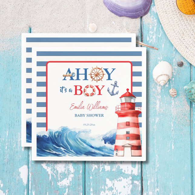 Servilleta De Papel Cheerful Red Blue Maritime Waves Baby Shower (Subido por el creador)