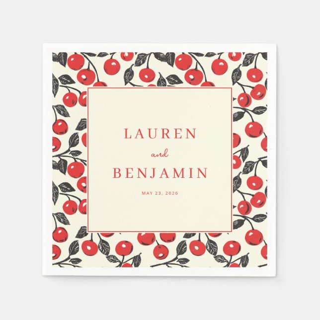 Servilleta De Papel Cheerful Red Cherry Border (Anverso)