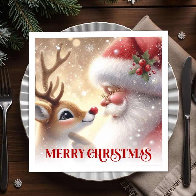 Servilleta De Papel Cheerful Santa Rudolph Holiday Dinner Napkins Xmas (Cheerful Santa Rudolph Holiday Dinner Napkins Christmas)