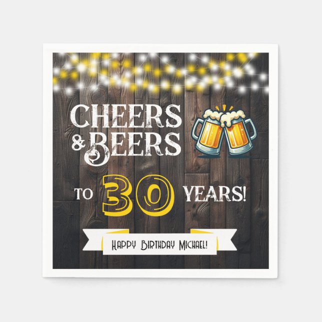 Servilleta De Papel Cheers and Beers to 30 Years Rustic Birthday Party (Anverso)