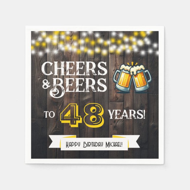 Servilleta De Papel Cheers and Beers to 48 Years Rustic Birthday Party (Anverso)