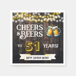 Servilleta De Papel Cheers and Beers to 51 Years Rustic Birthday Party