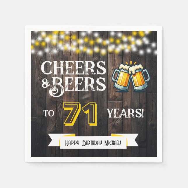 Servilleta De Papel Cheers and Beers to 71 Years Rustic Birthday Party (Anverso)