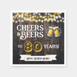 Servilleta De Papel Cheers and Beers to 80 Years Rustic Birthday Party