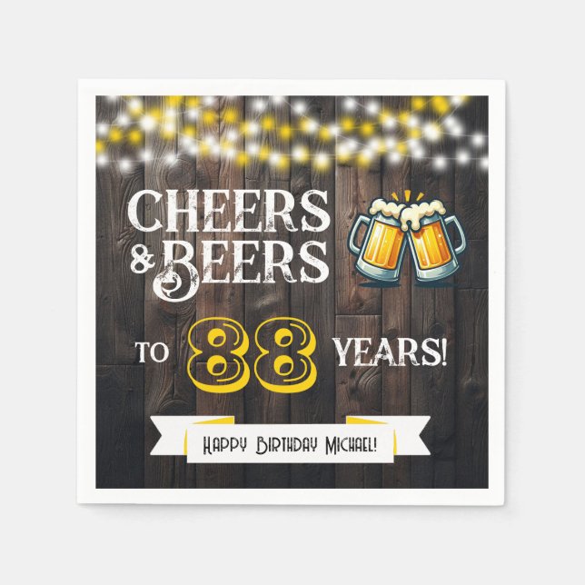 Servilleta De Papel Cheers and Beers to 88 Years Rustic Birthday Party (Anverso)