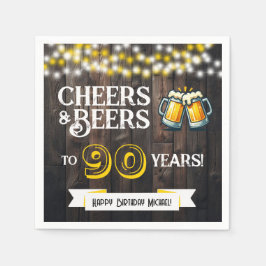 Servilleta De Papel Cheers and Beers to 90 Years Rustic Birthday Party