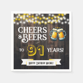 Servilleta De Papel Cheers and Beers to 91 Years Rustic Birthday Party