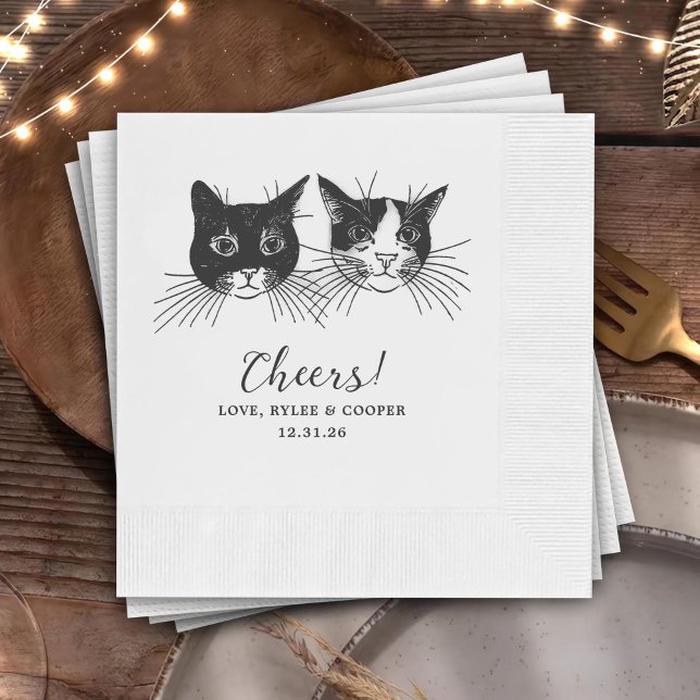 Servilleta De Papel Cheers Custom Cat Drawn Cocktail Napkins Wedding (Subido por el creador)