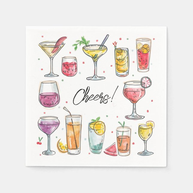 Servilleta De Papel Cheers Drink Doodles Cocktail (Anverso)