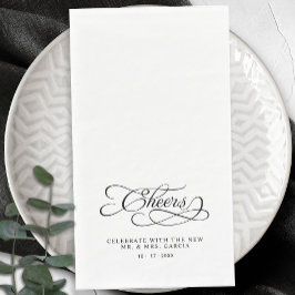 Servilleta De Papel Cheers Elegant Bride & Groom Calligraphy Black