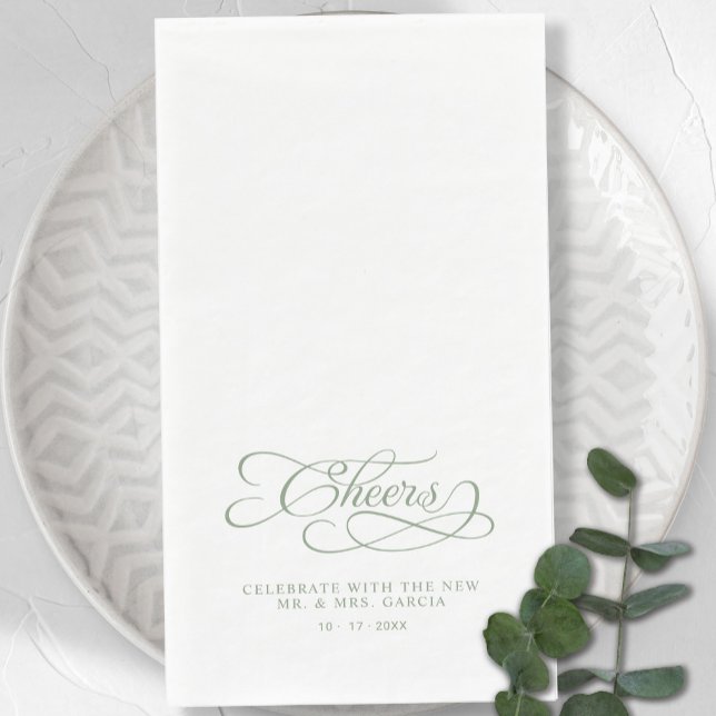 Servilleta De Papel Cheers Elegant Bride & Groom Calligraphy Green (Cheers Elegant Bride & Groom Calligraphy Green Paper Guest Towels)