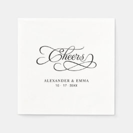 Servilleta De Papel Cheers Elegant Wedding Black & White Calligraphy