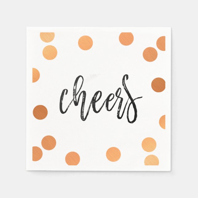 Servilleta De Papel CHEERS HAND LETTELESCRIPT negro cobre confetti (Anverso)
