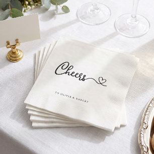Servilleta De Papel Cheers Minimalista Blanco y Negro para Boda y Desp