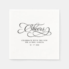 Servilleta De Papel Cheers Mr & Mrs Elegant Wedding Calligraphy Black