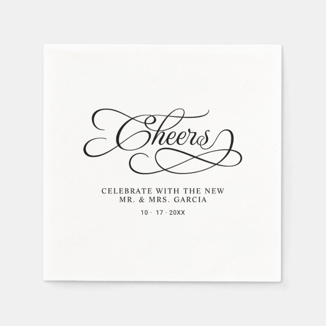 Servilleta De Papel Cheers Mr & Mrs Elegant Wedding Calligraphy Black  (Anverso)