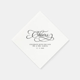 Servilleta De Papel Cheers Mr & Mrs Wedding Calligraphy Black & White