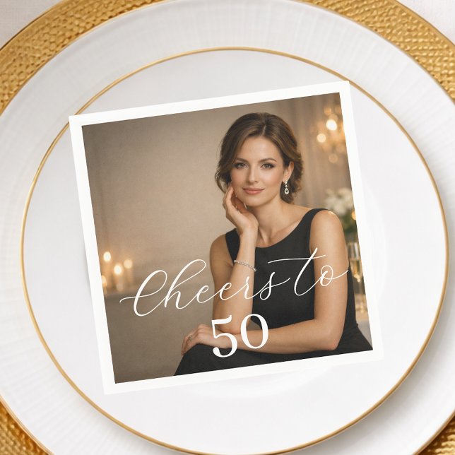 Servilleta De Papel Cheers photo elegant script birthday party (Subido por el creador)