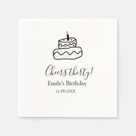 Servilleta De Papel Cheers thirty birthday cake black scribble hand