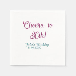 Servilleta De Papel Cheers to 30th birthday name date mauve blue elega