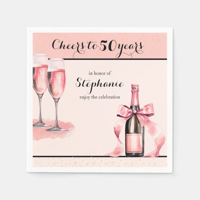 Servilleta De Papel Cheers to 50 Years Pink Champagne Birthday (Anverso)