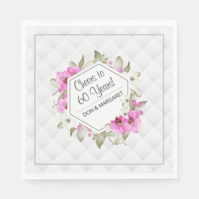 Servilleta De Papel Cheers to 60 Years Diamond Geometric Pink Custom (Anverso)