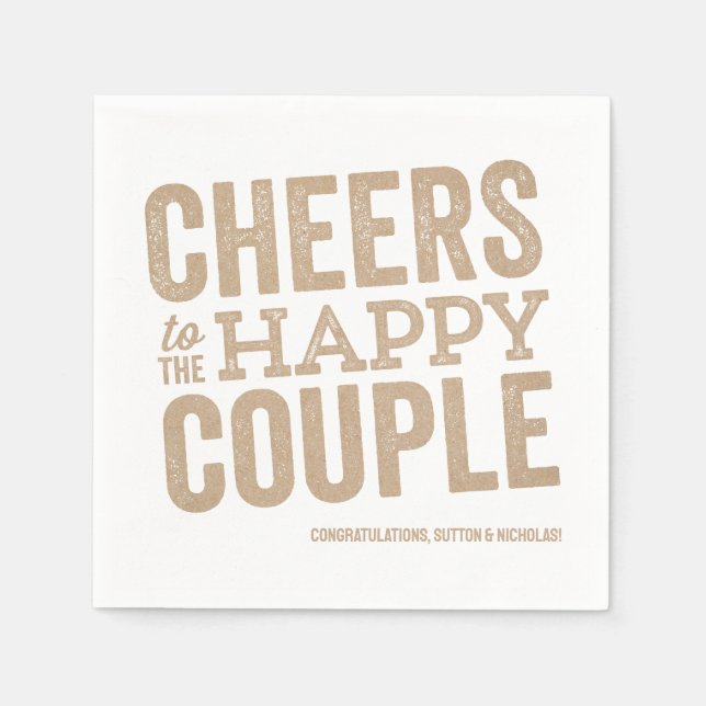 Servilleta De Papel Cheers to the happy couple neutral wedding (Anverso)
