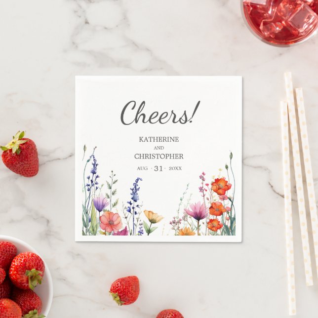 Servilleta De Papel Cheers Vibrant Wildflowers Elegant Wedding (In situ)