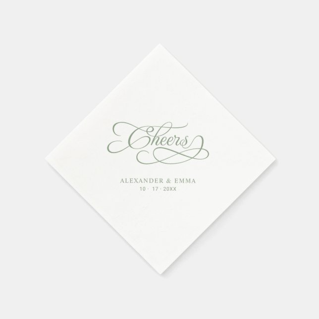 Servilleta De Papel Cheers Wedding Sage Green Elegant Calligraphy (Borde)