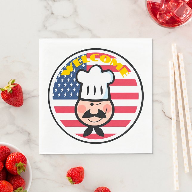 Servilleta De Papel Chef De Bienvenida Con Bandera Americana (Subido por el creador)