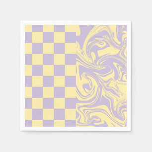 Servilleta De Papel Cheques y Swirls - Amarillo Pastel y Púrpura