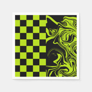 Servilleta De Papel Cheques y Swirls - Lime Green y Black