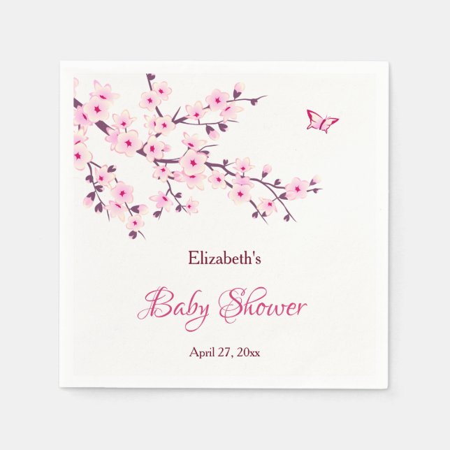 Servilleta De Papel Cherry Blossom Pink White Baby Shower (Anverso)