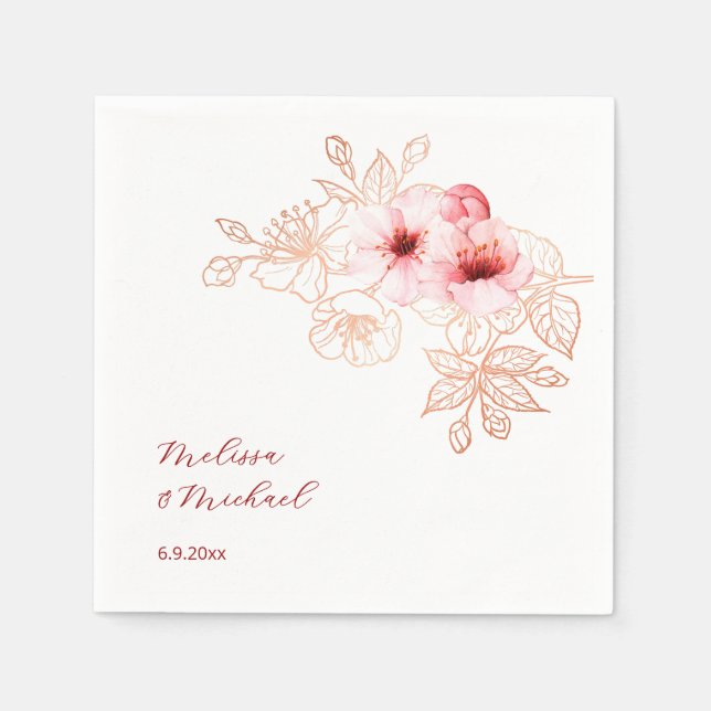 Servilleta De Papel Cherry Blossom Pink White Wedding (Anverso)
