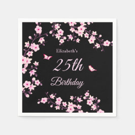 Servilleta De Papel Cherry Blossoms Pink Black Custom