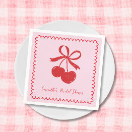 Servilleta De Papel Cherry Bow Pink & Red Hand Drawand Bridal Shower