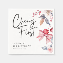 Servilleta De Papel Cherry First Pink Bow Coquette 1º cumpleaños