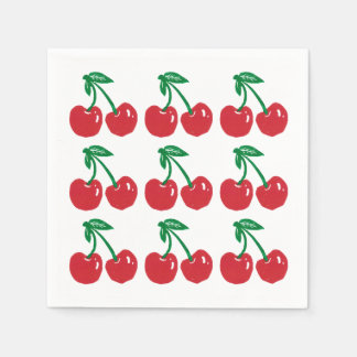 Servilleta De Papel Cherry Linocut Block Print Design Cocktail Napkins