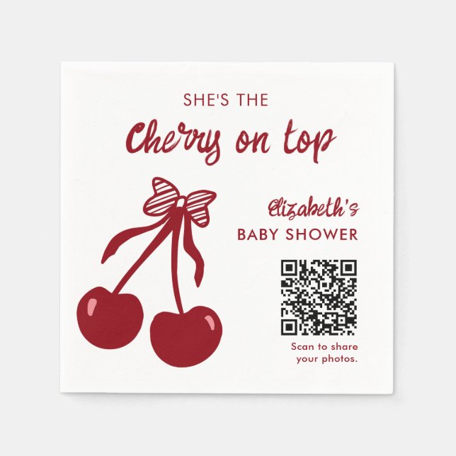 Servilleta De Papel Cherry on Top Baby Shower Código QR Compartir Foto (Anverso)