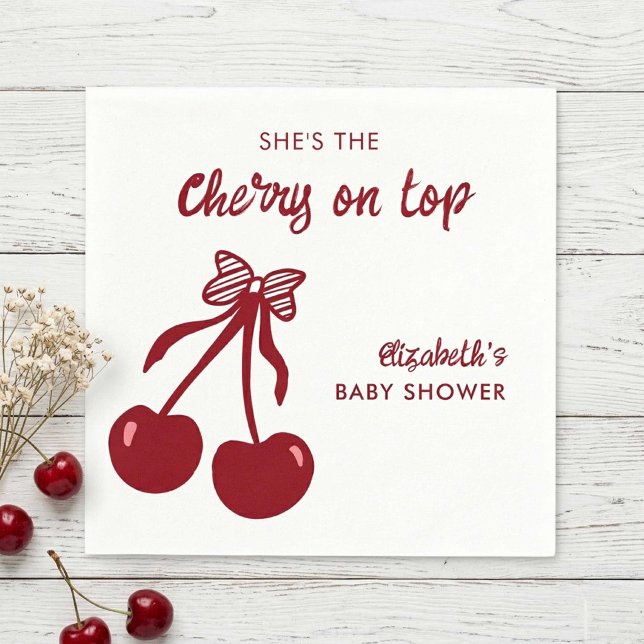 Servilleta De Papel Cherry on Top Baby Shower Coquette Minimal Decor (Subido por el creador)