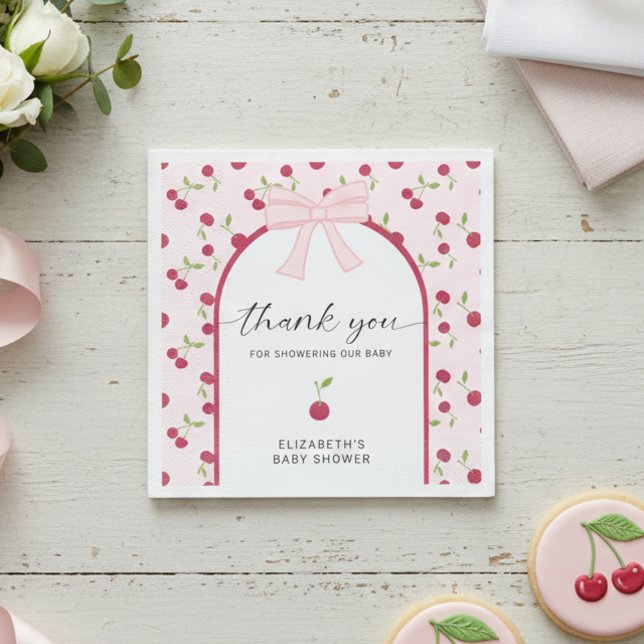Servilleta De Papel Cherry On Top Baby Shower Coquette Pink Cute (Subido por el creador)