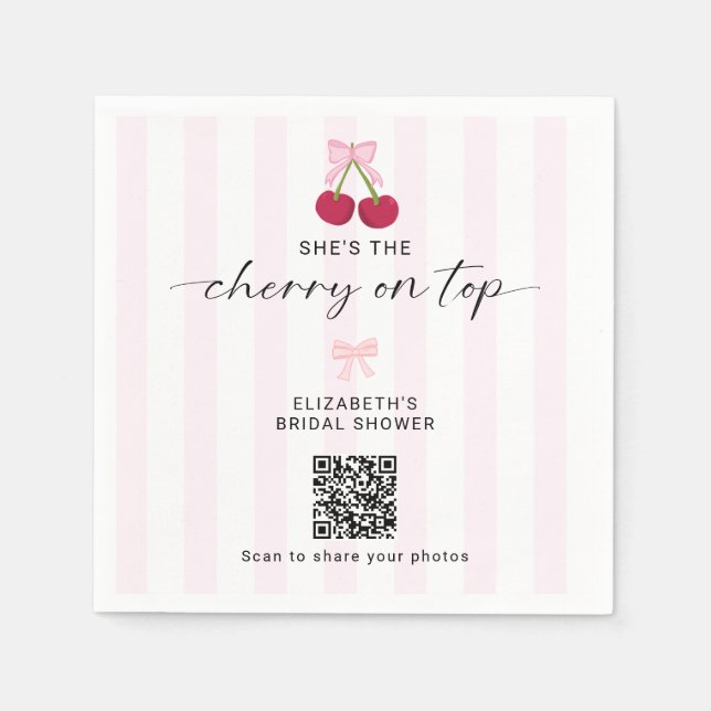 Servilleta De Papel Cherry On Top Bridal Shower QR Code Share Photos (Anverso)